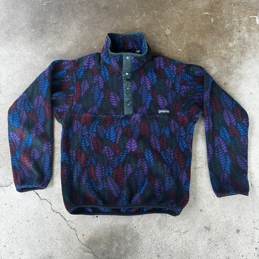 Vintage Patagonia Leaf Print Synchilla Pullover Mens XS Multicolor Fleece Snap